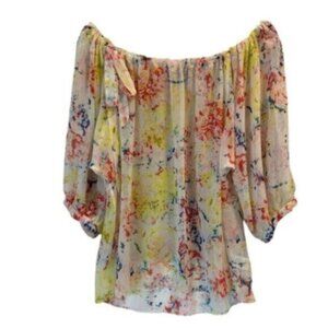 Cabi | Women's Watercolor Floral Sheer Dolman 3/4 Sleeve Blouse Top Size Small